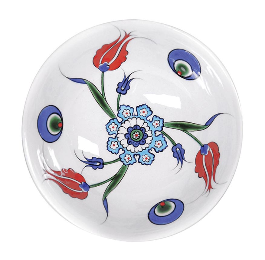 Iznik ceramic bowl with cintemani and red tulip design